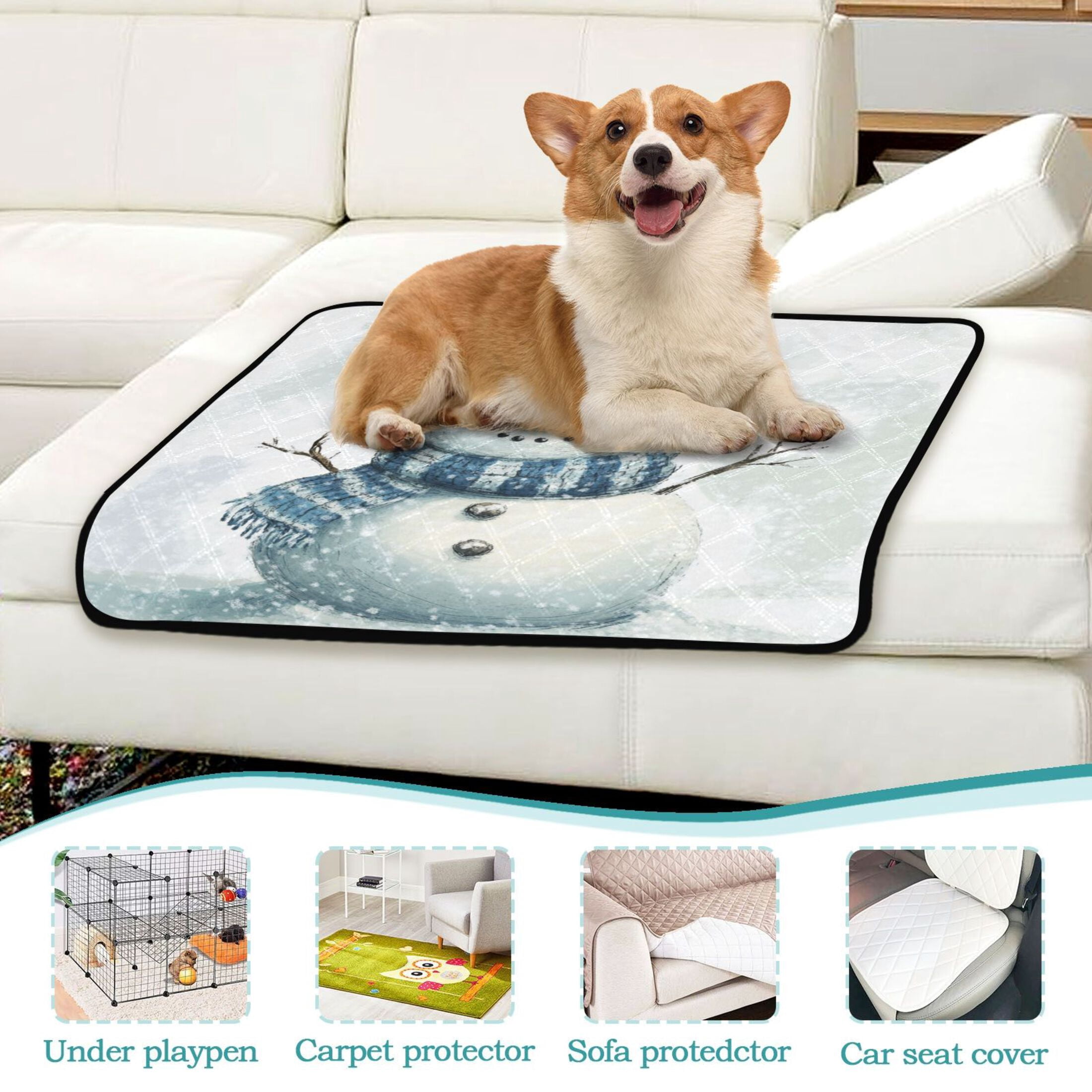 Qxltty Snowman Wearing A Blue and White Scarf Cat litter Pads Pet Set of 2 Diaper Mats Center Anti-leakage Layer Absorbent Soft and Comfortable