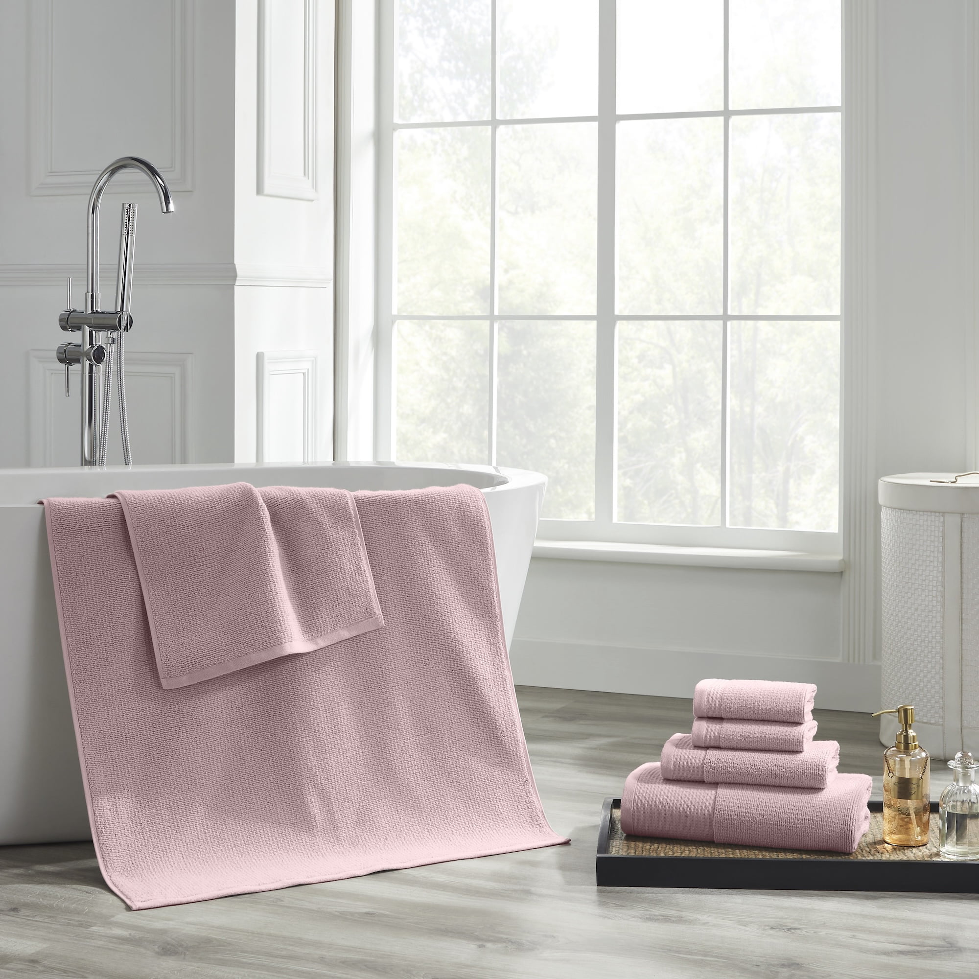 Modern Threads Waffle-Rib 6-Piece Cotton Bath Towel Sets, Pink Teal