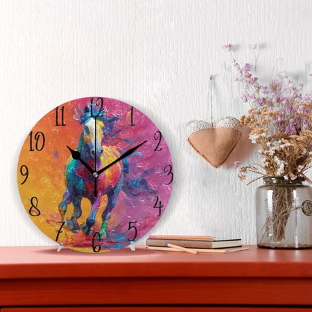 10 Quartz Indoor Wall Clock Silent Mechanism / Dynamic Paint Drip Horse
