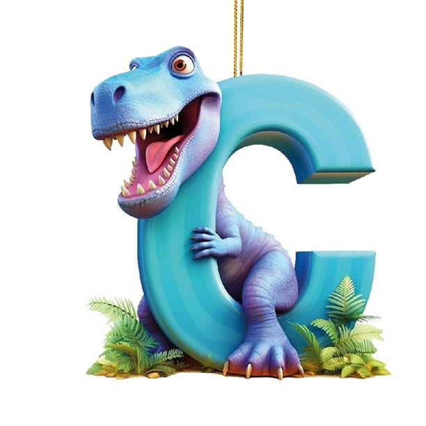 Adorno Acrílico Con Forma Letra C Dinosaurio para Navidad Coche Plano 2D