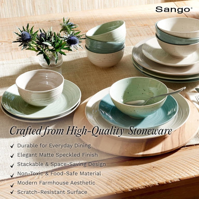 16-Piece Stoneware Dinnerware Set for 4, Chip-Resistant Plates and ...