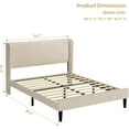 thumbnail image 2 of Queen Bed Frame with Wingback & 2 Storage Pockets, Velvet Platform Bed with Upholstered Headboard, Solid Wood Slats Support, No Box Spring Needed, Noise Free, Beige, 2 of 7