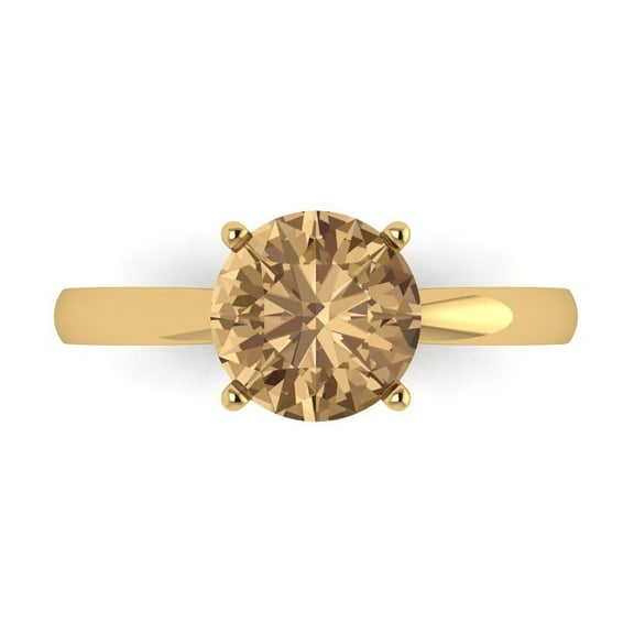 Clara Pucci 14K Yellow Gold 2ct Champagne Solitaire Ring for Women