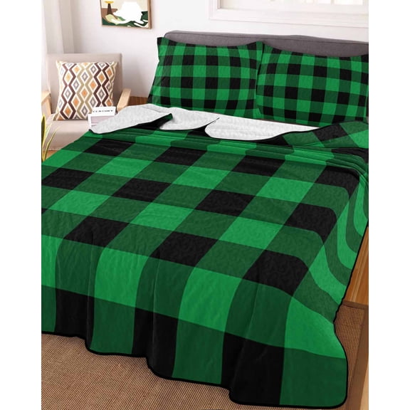 Dark Green Buffalo Check King Size Down Alternative Comforter, Lightweight Comforter Quilt Bedding Set with Pillow Shams Rustic Modern Art Green Plaid All Seasons Bed Comforter Duvet Insert 96"x106"