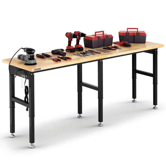WORKPRO 96"x24" Large Workbench with Adjustable Height and Power Outlet, 4000 LBS Load Capacity Heavy-Duty Work Table for Garage, Workshop, Home
