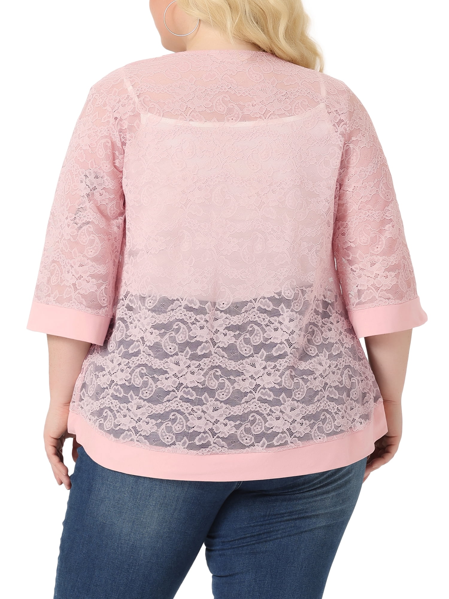 DARING DIVA Plus Size Bolero Outfits Lace Panel Sheer Cardigans 2X Light Pink