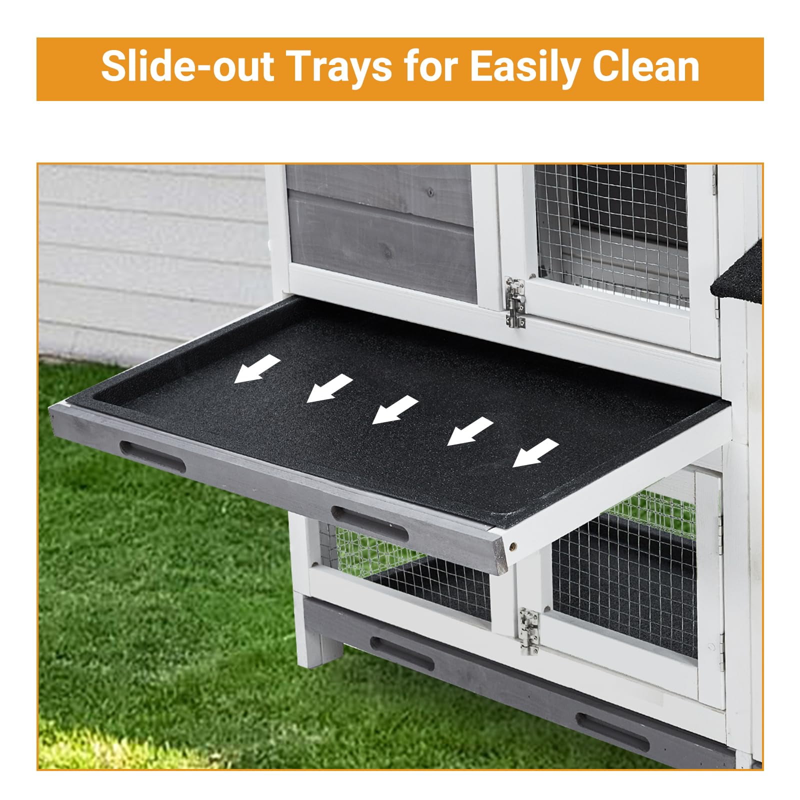 Kojooin Waterproof Bunny Hutch Cage – Indoor Rabbit & Guinea Pig Home with 3 Leak-Proof Trays, 63"x21"x38", Easy to Assemble