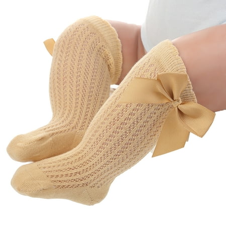 

FaLX 1 Pair Socks Big Bow-knot Anti-mosquito Baby Girls Toddler Bow Cotton Mesh Stockings for Infant