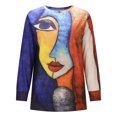 thumbnail image 4 of ICHUANYI Liquidación Mujeres Moda Impreso Casual Cuello Redondo Manga Larga Suelta Camiseta Blusa Tops ICHUANYI WER202308230484, 4 of 8