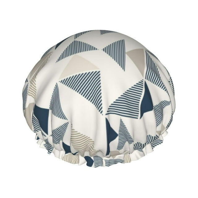 YFYANG Femmes Double Imperméable Shower Cap, Triangle Rayé Abstrait Motif Réutilisables Cheveux Cap pour Tous les Styles de Cheveux et les Tailles de Tête