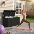 thumbnail image 2 of 100 Gallon Outdoor Storage Box, Waterproof Resin Deck Box for Patio Furniture, Lockable Container for Garden Cushions & Pool Supplies (Black, 100 Gallon), 2 of 8