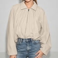 thumbnail image 2 of Unir Collared Zip Up Casual Bomber Jacket for Women, Balloon Sleeve Cropped, Thick Durable Polyester Everyday Outerwear, 1 Piece, S-L, 2 of 6