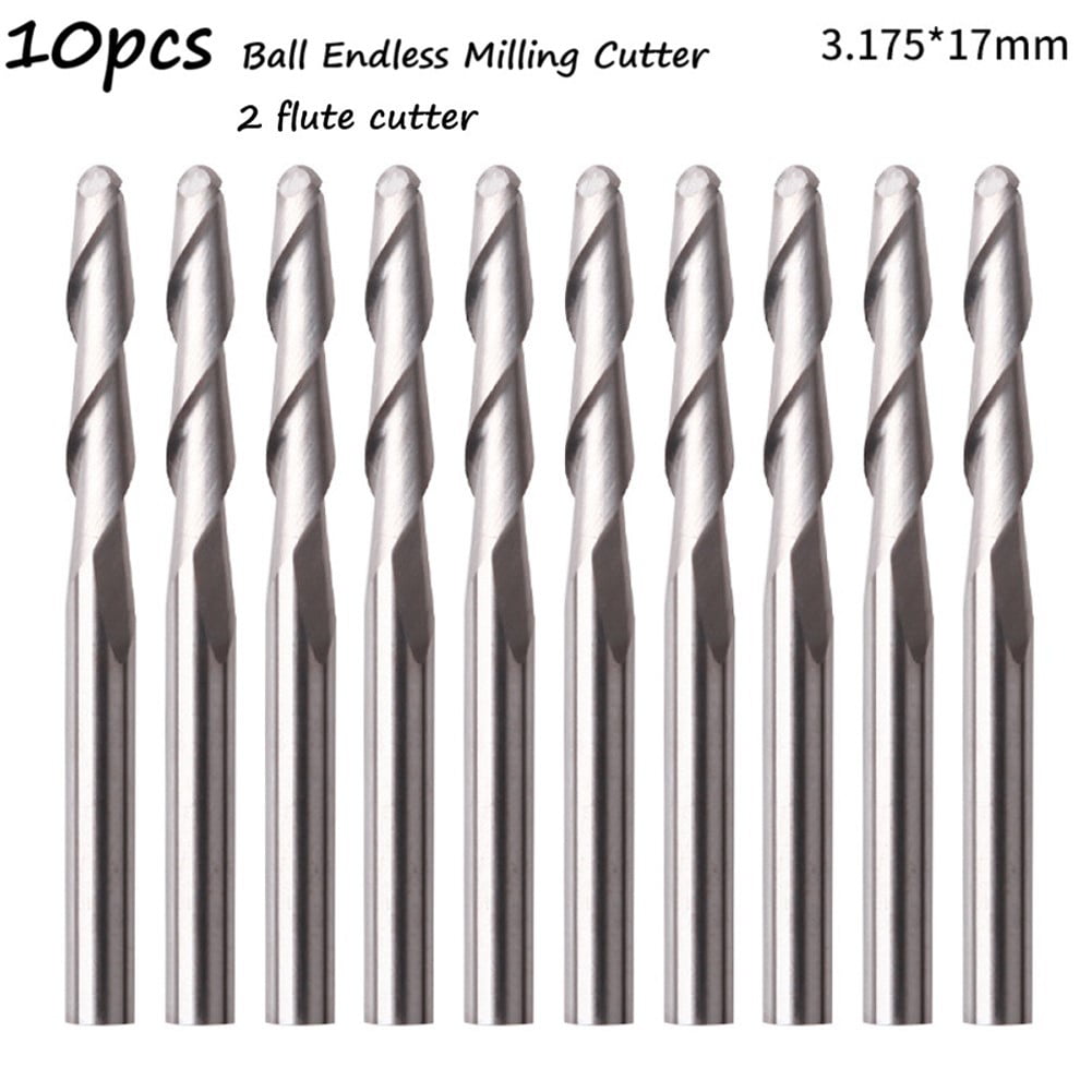10PCS 1/8'' Single Flute Flat Nose Spiral Carbide End Mill CNC Router Bits17mm