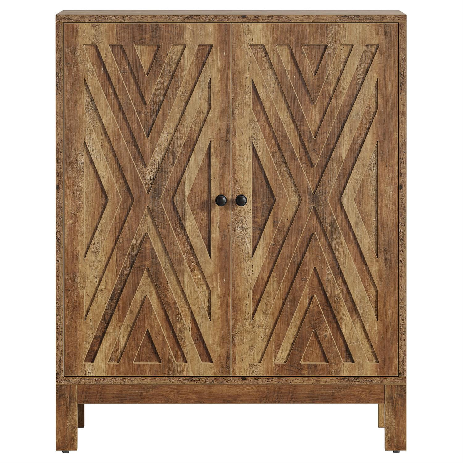 Demi Bonn 35" Wooden Shoe Storage, Entryway Organizer Cabinet, Decorative 2-Door, Space-Saving, Modern Home Decor, Brown