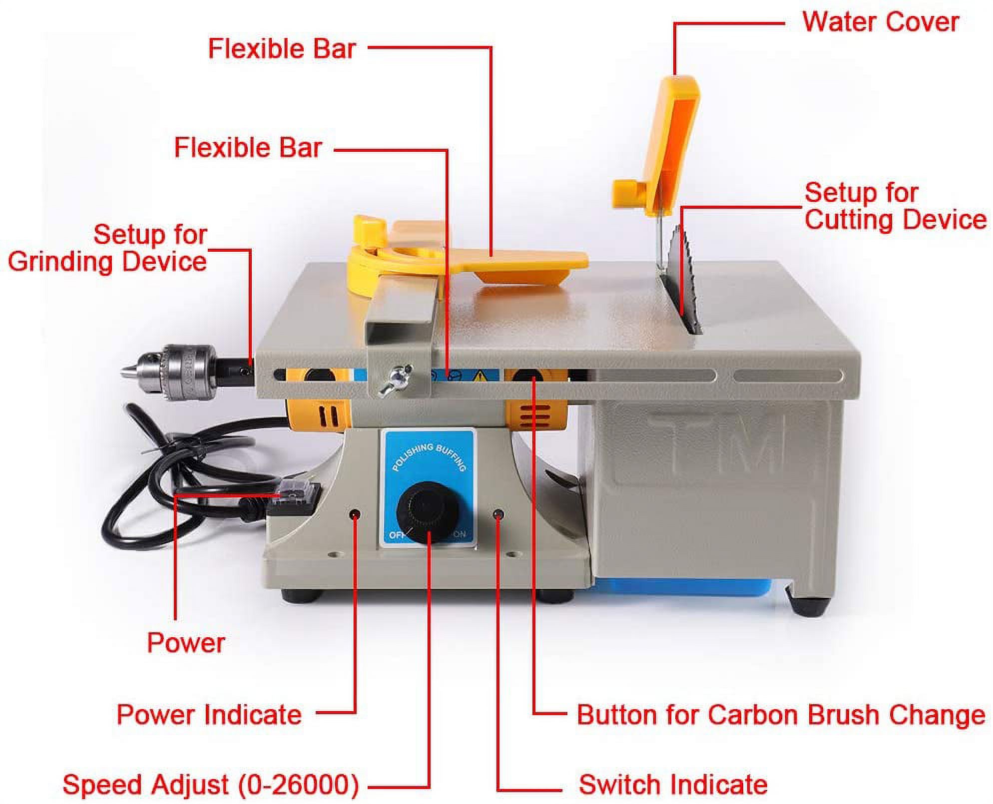 Upgraded Gem Jewelry Polishing Grinding Machine, Mini Table Saw Rock  Lapidary Polisher Bench Buffer Machine, DIY Lathe Machine 800-10000r/min  with Flexible Shaft for Home Woodworking Carving Hobbies