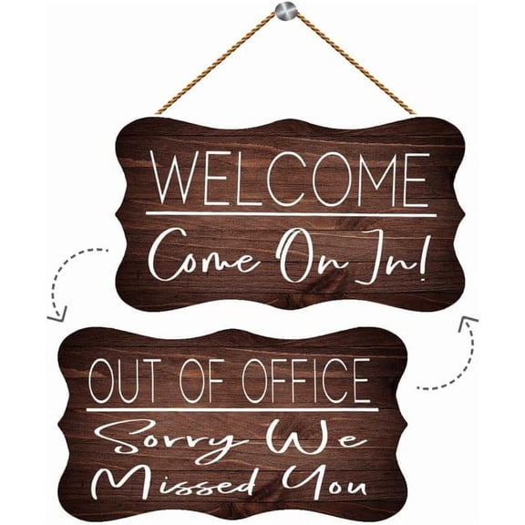 Wooden Sign Two Sided Out Of Office Sorry We Missed You Welcome Come On In Wooden Wall Art Decor Decorative Plaque Sign For House Family Living Room Bedroom Kitchen 12X6 Inch