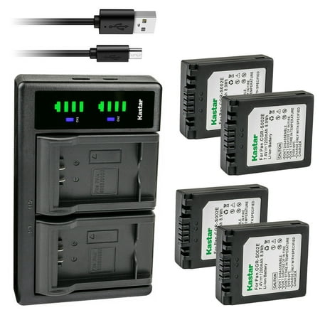 Kastar 4-Pack CGA-S002 Battery and LTD2 USB Charger Compatible with Panasonic Lumix DMC-FZ1A-S  Lumix DMC-FZ1B  Lumix DMC-FZ1PP  Lumix DMC-FZ2  Lumix DMC-FZ2A-S  Lumix DMC-FZ2E  Lumix DMC-FZ2PP Camera