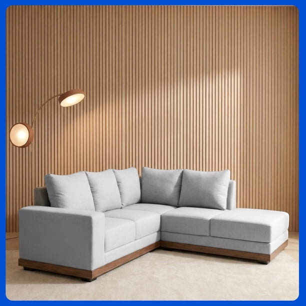 Sala Esquinera Derecha Easy Living Tous Gris Claro en L tapizada con estructura de madera de pino