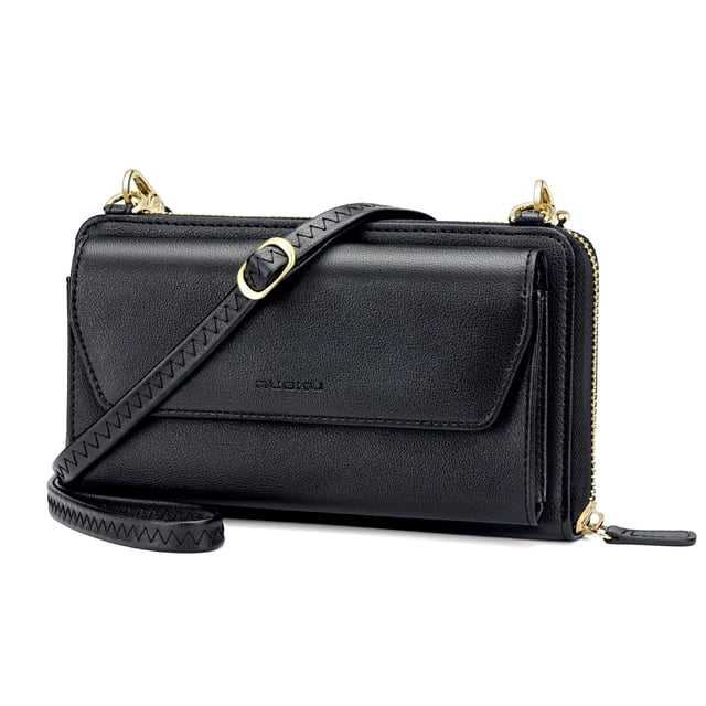 nuoku - portafolios RFID para mujer, con cierre, 2 correas, Negro -, M