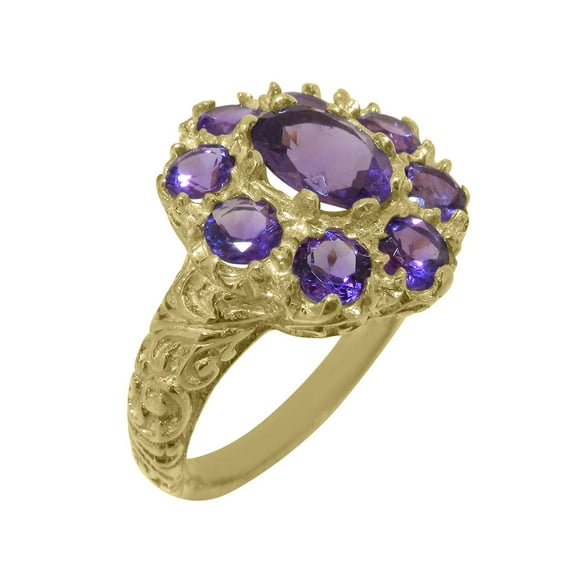LBG British Made 14k Yellow Gold Natural Amethyst Womens Statement Ring - 33 size options - Size 10