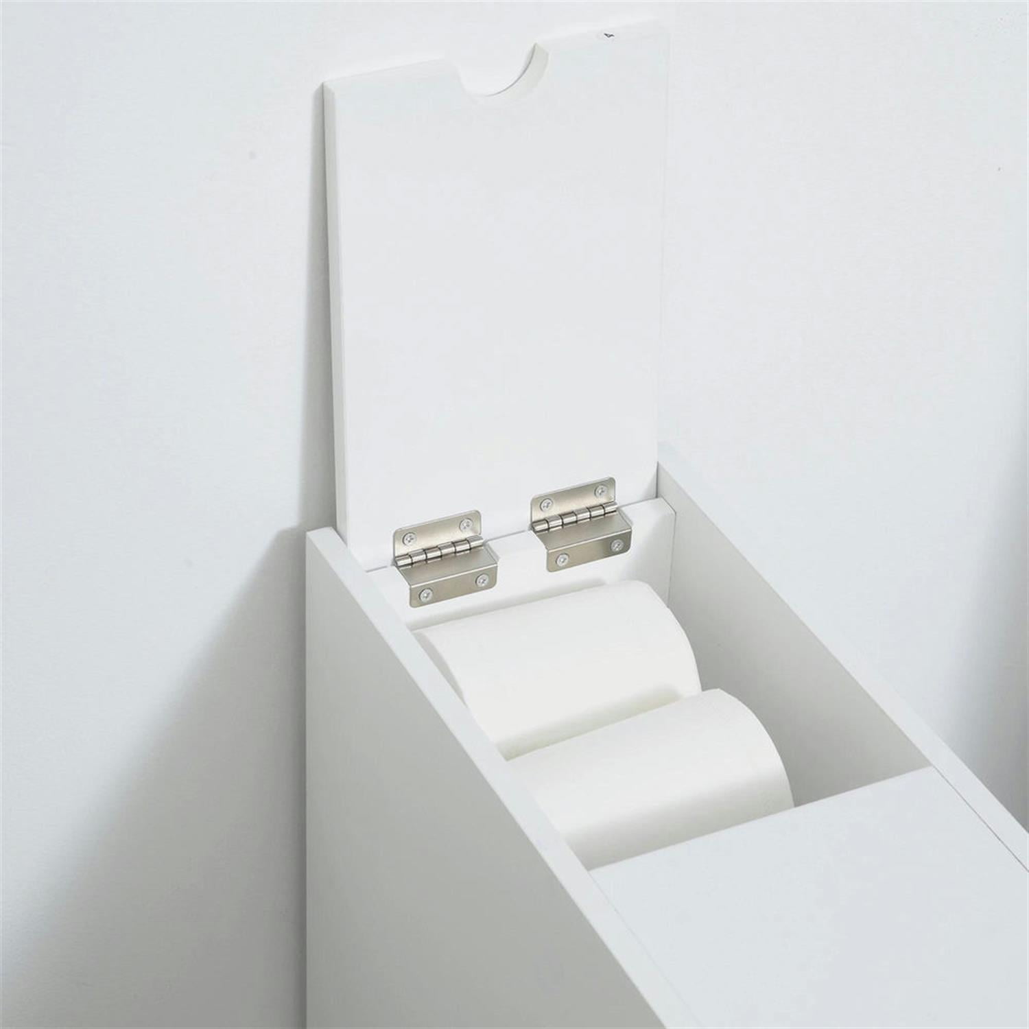 Demi Bonn Bathroom Floor Storage Cabinet, Bathroom Storage Unit, Freestanding Narrow Side Cabinet, Bath Toilet Paper Holder with Drawers, White