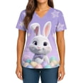 thumbnail image 4 of Garbnen S-5XL Womens Scrub Top Easter Cute Graphic Rabbit Nursing Uniforms for Women Top Short Sleeve V Neck Holiday Stretch Workwear for Nurses with Pocket, 4 of 4