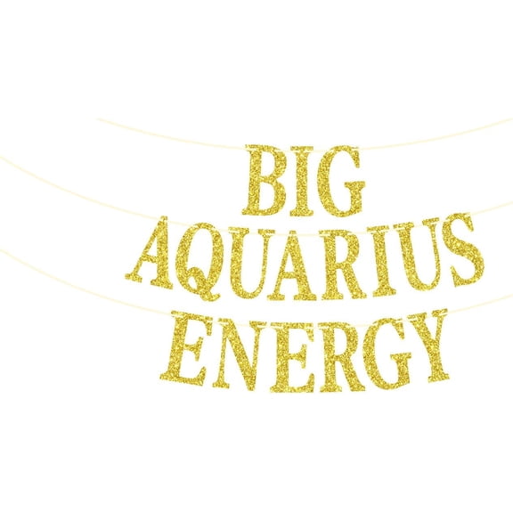 Big Aquarius Energy Banner, Aquarius Birthday Decor, 12 Zodiac Constellations Birthday Themed Party Decorations Supplies (Gold Glitter)