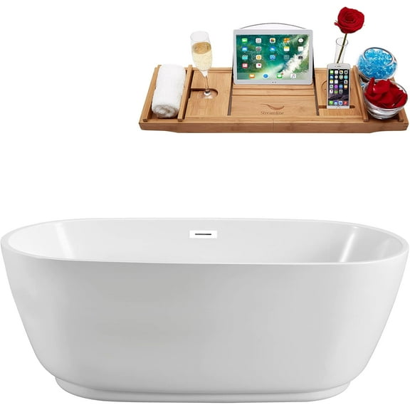 71" Streamline N562WH Soaking Freestanding Tub and Tray With Internal Drain