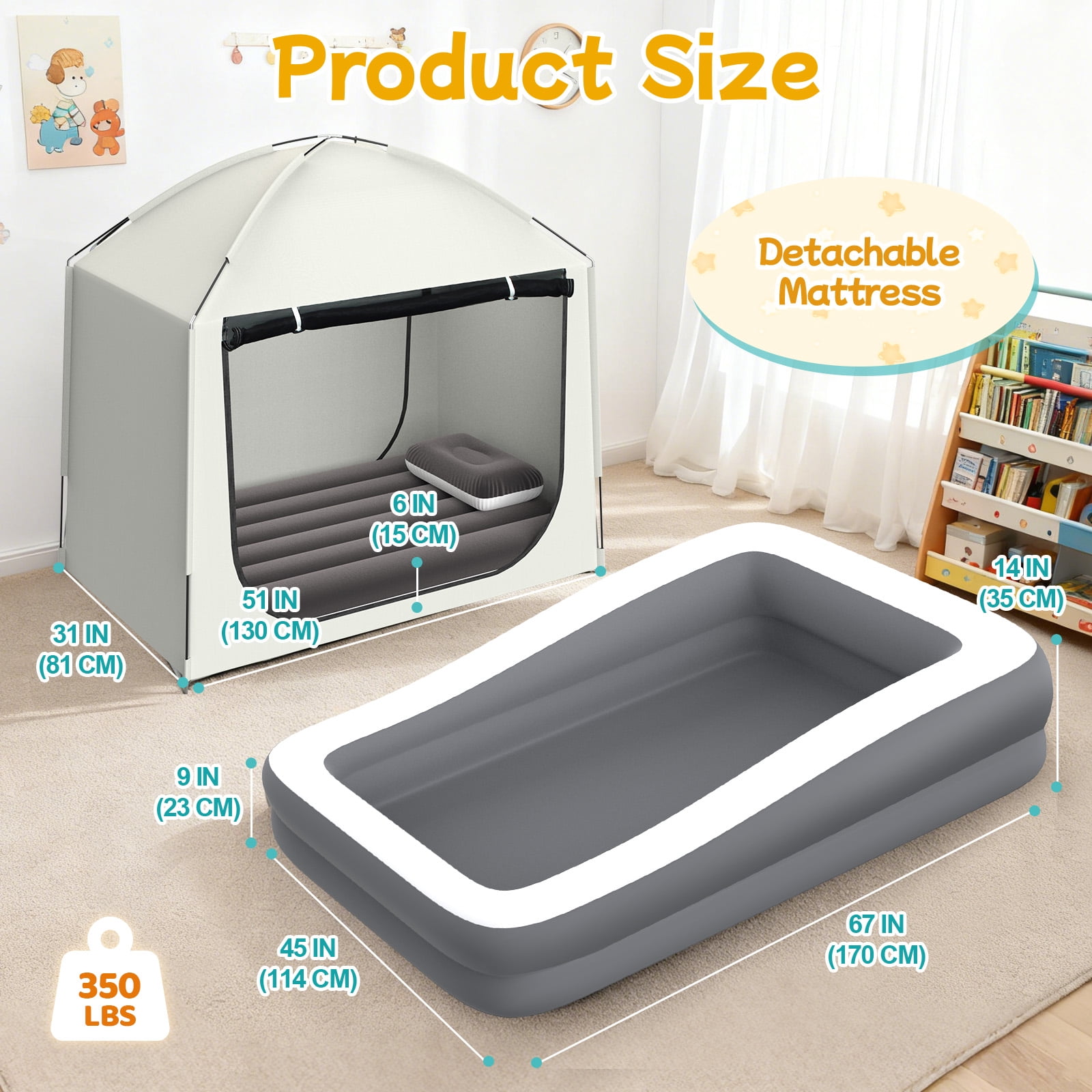 Small 2-in-1 Inflatable Travel Bed with Tent, Portable Compact Air Mattress with Safety Sides for Outdoor, 67 inch, 1 Set