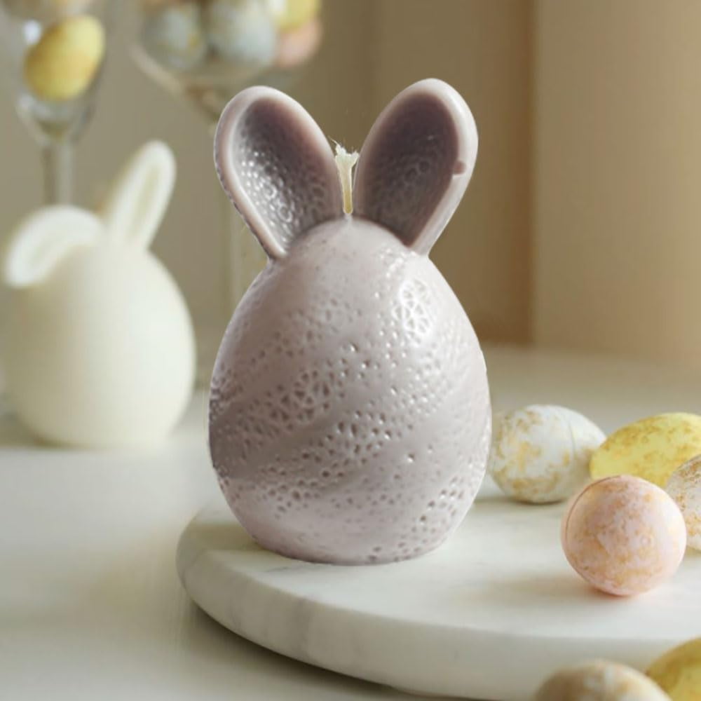 ABCISI 4pcs Easter Eggs Bunny Silicone Molds, Easter Decor Candle Molds for Candle Making Supplies, Rabbit Ears Egg Silicone Mold for DIY Candles Resin Plaster Art Crafts, Spring Decorations for Home