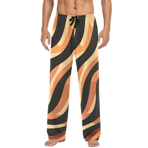 joogoo Men's Pajama Pants Abstract Wavy Line Cotton Long Sleepwear Lounge Pants L