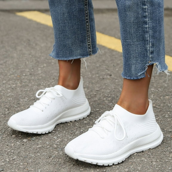 Gubotare Running Shoes For Women Women's Rhinestones Glitter Slip On Sneakers Cute Bowknot Platform Walking Loafers Shoes for Girls,White 7