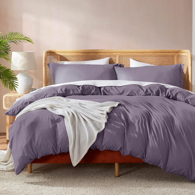 Juego de funda nórdica Nestl Full con relleno - Morado grisáceo, 4 piezas (80 x 90 cm) y 2 fundas de almohada con edredón alternativo de plumón blanco, ultra suave, para todas las estaciones.