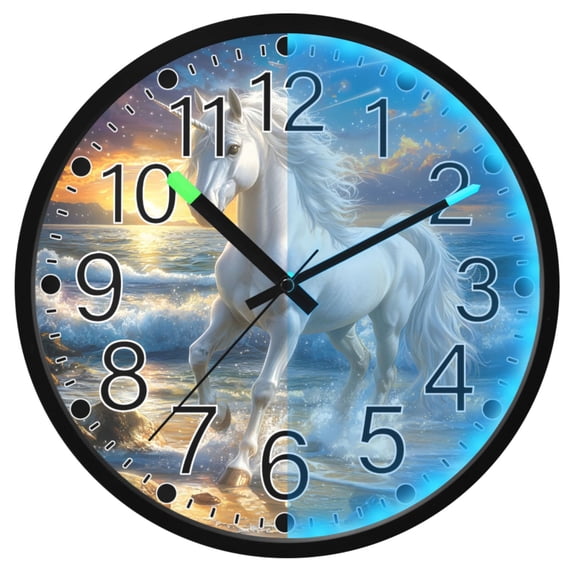 Ryvnso Horse on Beach 12 Inch Night Light Wall Clock Silent Battery Operated Luminous Clocks