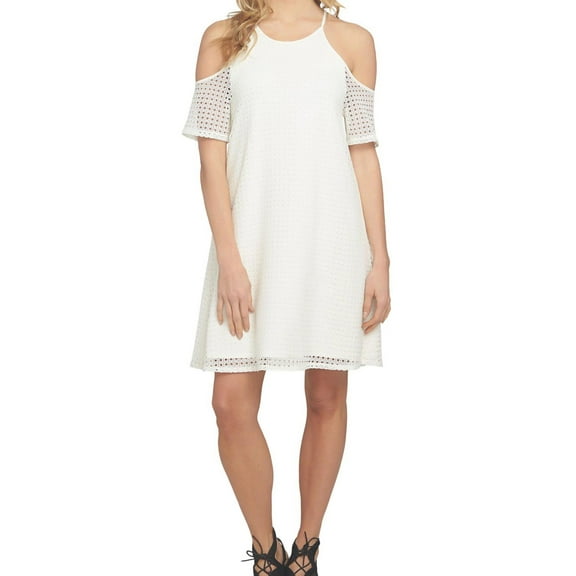 1.STATE Womens Crochet Shift Dress, White, X-Small