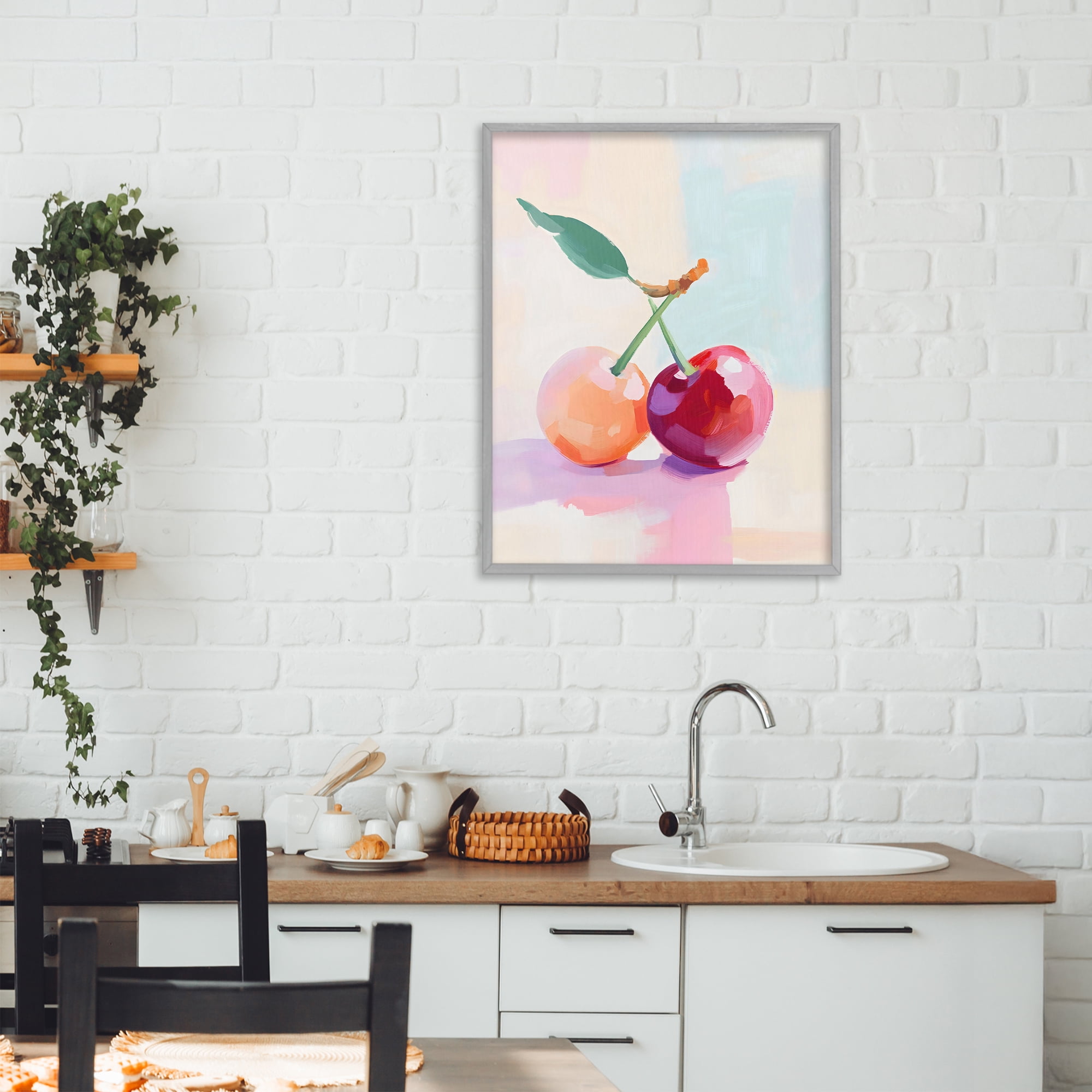 Stupell Industries Pastel Cherries Pair Gray Framed Giclee Art, design by The Prints Vibe