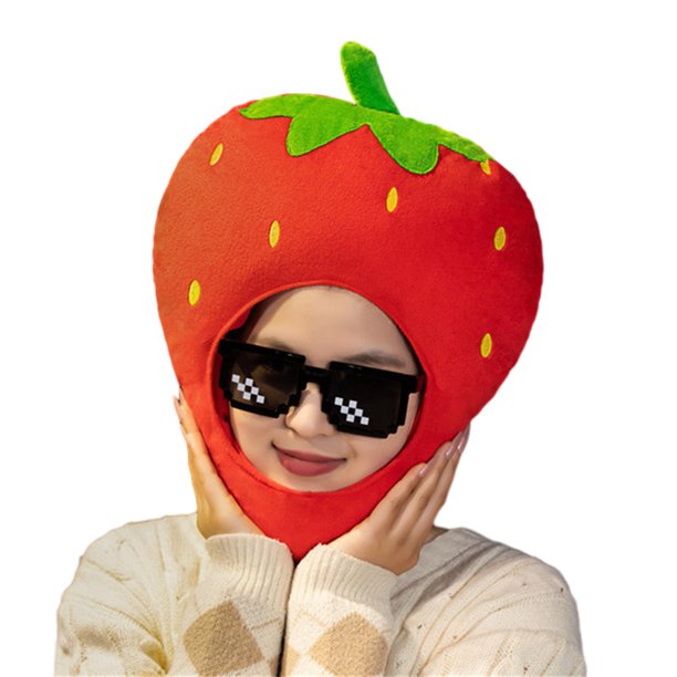Capucha fotográfica con forma de fruta colorida y brillante, suave felpa, para la cabeza, con apertura para la cara, accesorio para fiesta de disfraces de celebridades de Internet