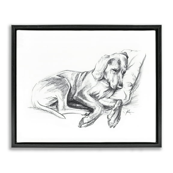 Stupell Industries Napping Dog Drawing Animals Drawing Black Floater Framed Canvas Art Print Wall Art, 21 x 17