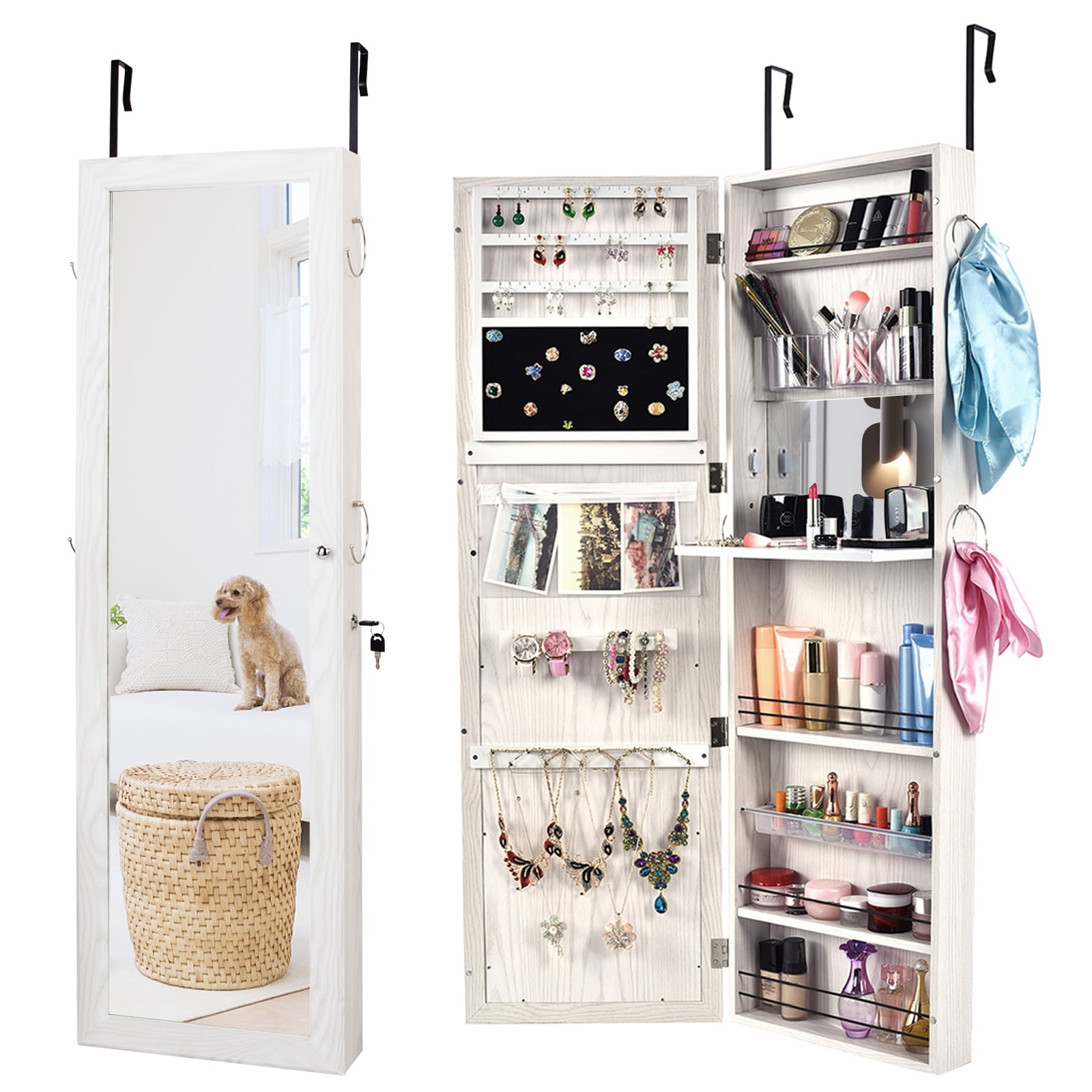 Bonnlo Jewelry Armoire Organizer with Keys, SpaceSaving 2 in 1 Wall