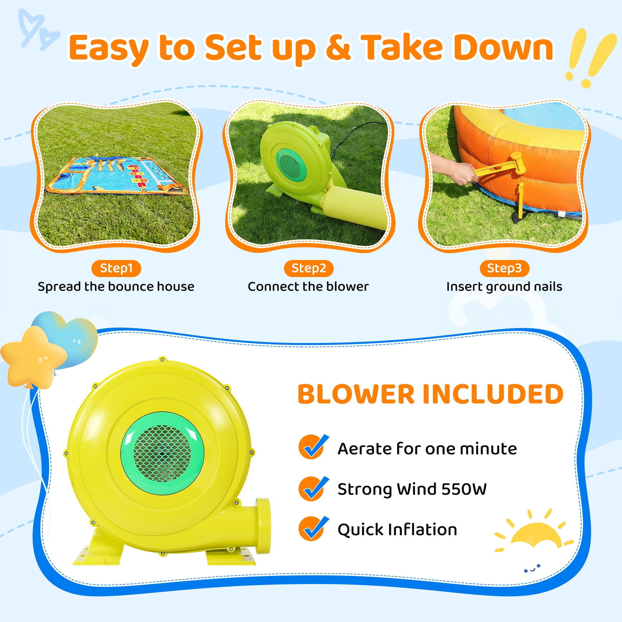 240" Large Inflatable Water Slide with Blower, Neche Blow Up Pool for Kids Outdoor Play, Backyard Slip and Slide