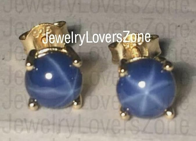 Blue Star Sapphire Stud Earrings 925 Sterling Silver Round Cut Sapphire Earrings for Women