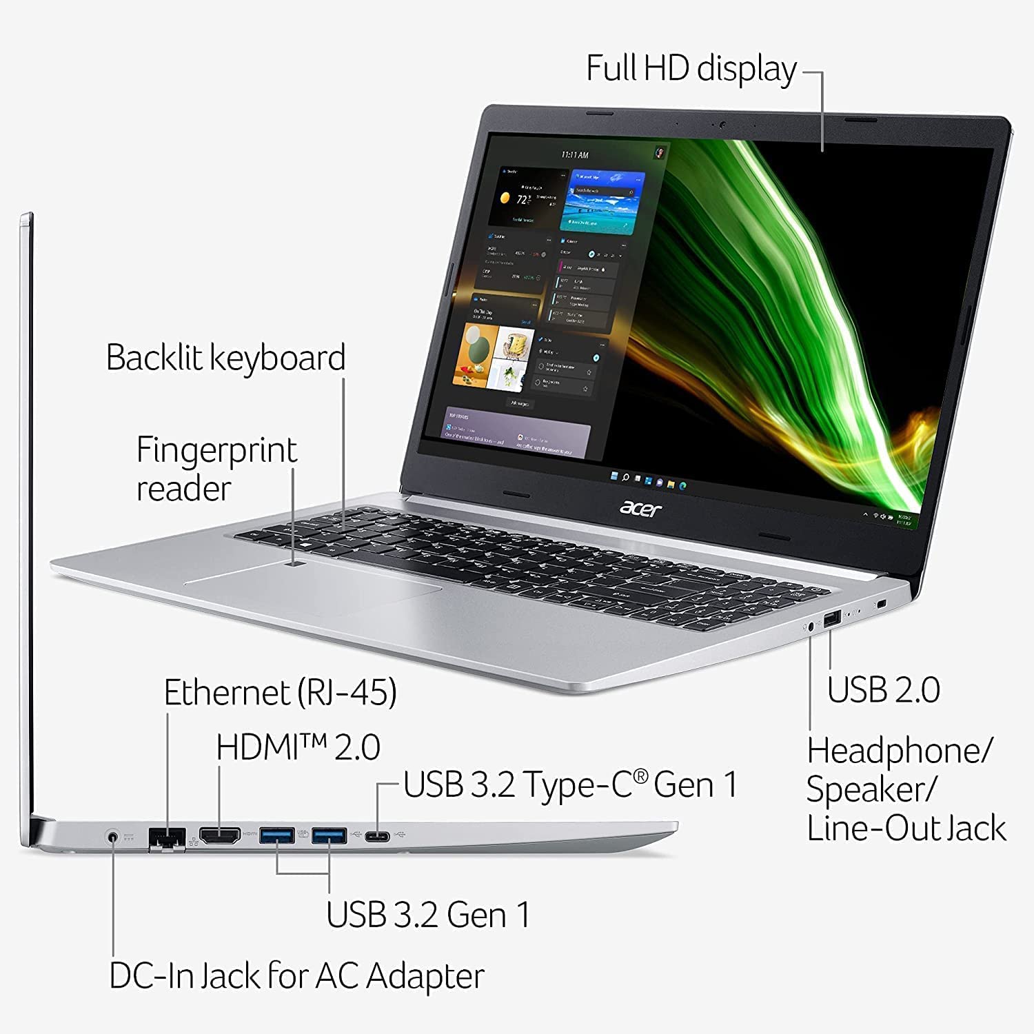 2023 Newest Acer Aspire 5 Slim Laptop | 15.6" FHD IPS | AMD Ryzen 7 3700U | 8GB RAM, 256GB SSD | WiFi 6 | Backlit Keyboard | Fingerprint Reader | Windows 11 Home - image 4 of 5