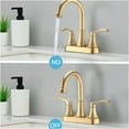 thumbnail image 4 of JERFIT 4 inch Centerset Bathroom Faucet with 360° Swivel Spout, Brushed Gold Finish, Pop-Up Drain, 2-Handle High Arc Zinc Alloy Tap for Vanity Sink, 4 of 6