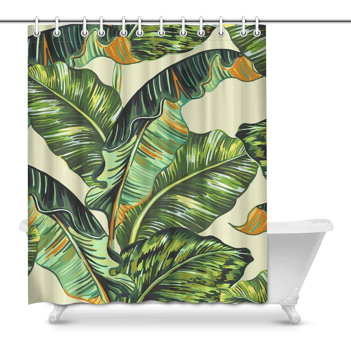 Jungle Banana Leaves Design Bathroom Bath Waterproof Fabric Shower Curtain Set