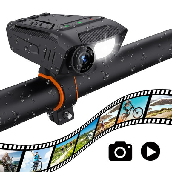 3-in-1 Motorcycle Camera with Headlight and Horn, Night Vision Dash Cam, Waterproof Cycling Camera with 64G Memory Card