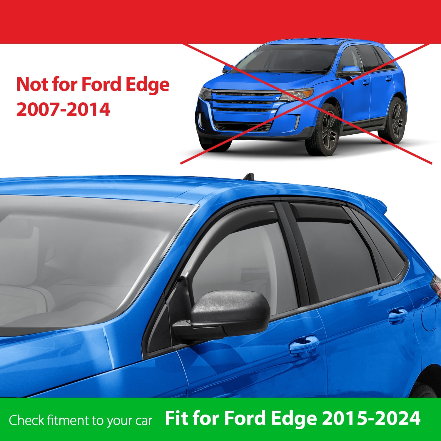 Goodyear Shatterproof in-Channel Window Deflectors for Ford Edge 2015-2024, Rain Guards, Window Visors for Cars, Vent Deflector, Car Accessories, 4 pcs - GY003464