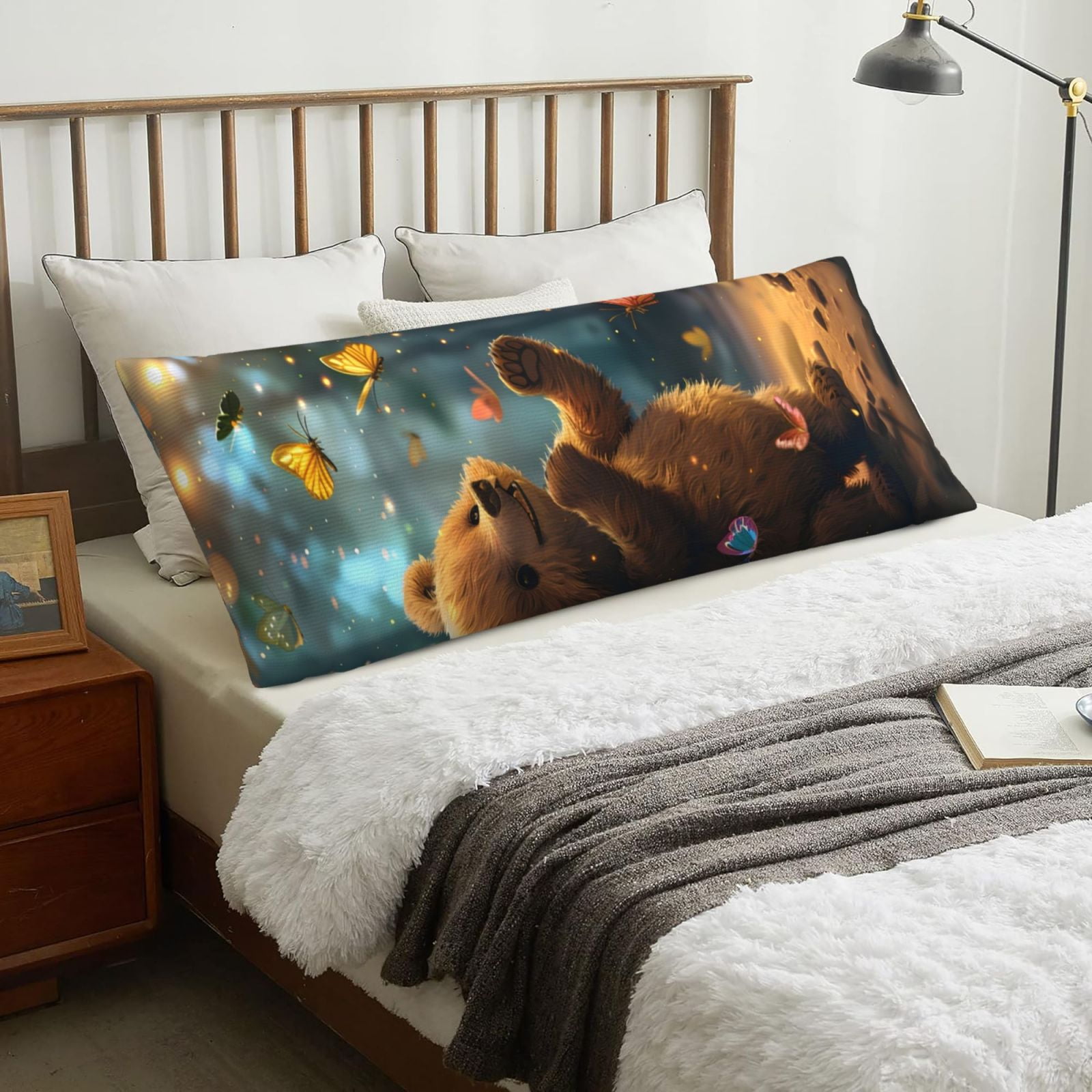 Naloa Cute Butterfly Bear Super Soft 20x60 Body Pillow Case,Long Side Hidden Zipper（PILLOWS ARE NOT INCLUDED）