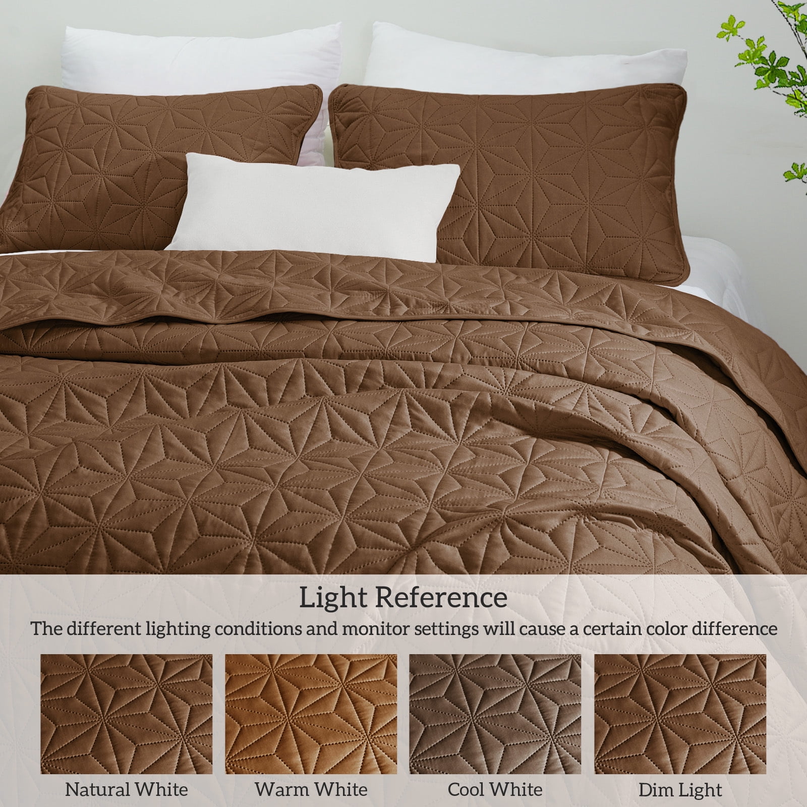 Whale Flotilla Microfiber King Size 96"x 104" Quilt Set Lightweight Quilted Bedspreads Coverlets Set with Stars Pattern, Brown