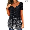 thumbnail image 1 of Camiseta de mujer Blusa casual Cuello en V Manga corta Botón Top, Starry, XXL AweSitey AP001374-15, 1 of 5