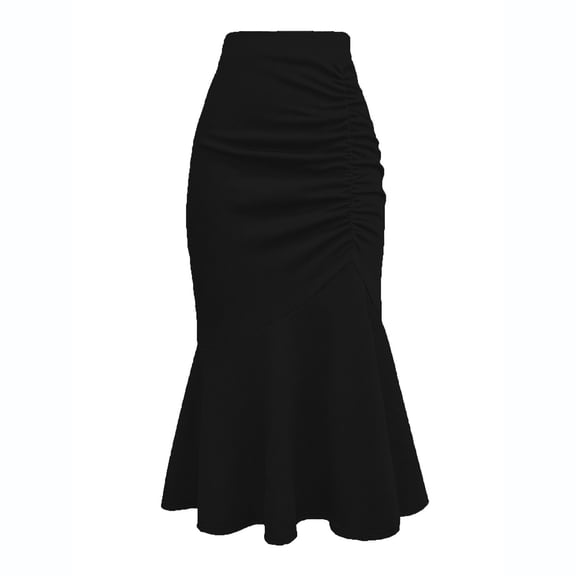Black Skirt for Women Fishtail Ruched Bodycon Long Maxi Skirt Casual Women Going Out Outfit Fashion Trendy Plus Size